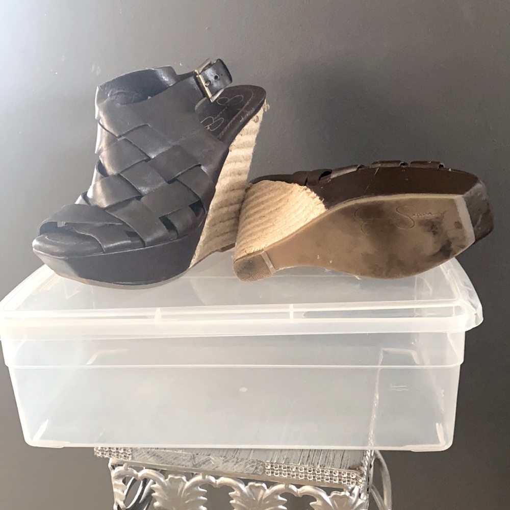 Brown wedge heel sandals